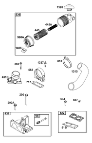 Air Cleaner Group Diagram and Parts List for 613477-0269-J1 400000 - 699999 Briggs and Stratton Engine